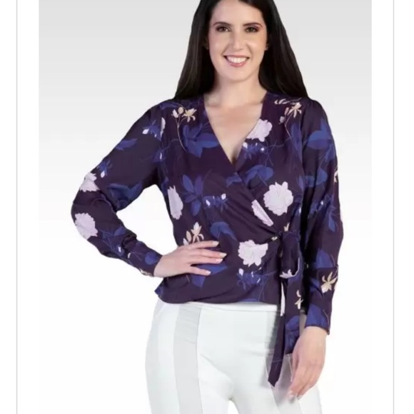Purple Floral Wrap Blouse - Picture 2 of 4